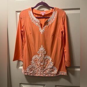 Lilly Pulitzer Women’s Orange Tunic with White Embroidery. Sz XS Resort wear